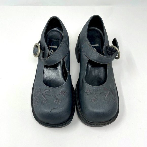 LEI Y2K vintage girls Chunky Mary Janes EMILIM gray floral embroidered US 1 BoxK - Picture 2 of 8